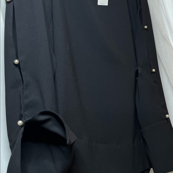 💕NWT. ANN TAYLOR Black, long bell sleeved Blouse w- Pearl Details. Large.BLOUSE - Picture 3 of 13